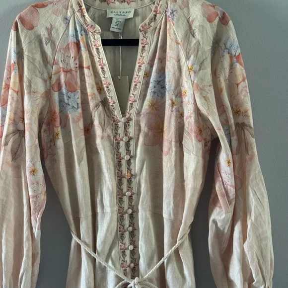 Calypso St. Barth Pale Blush Floral Embroidered Midi Dress M - Picture 4 of 12